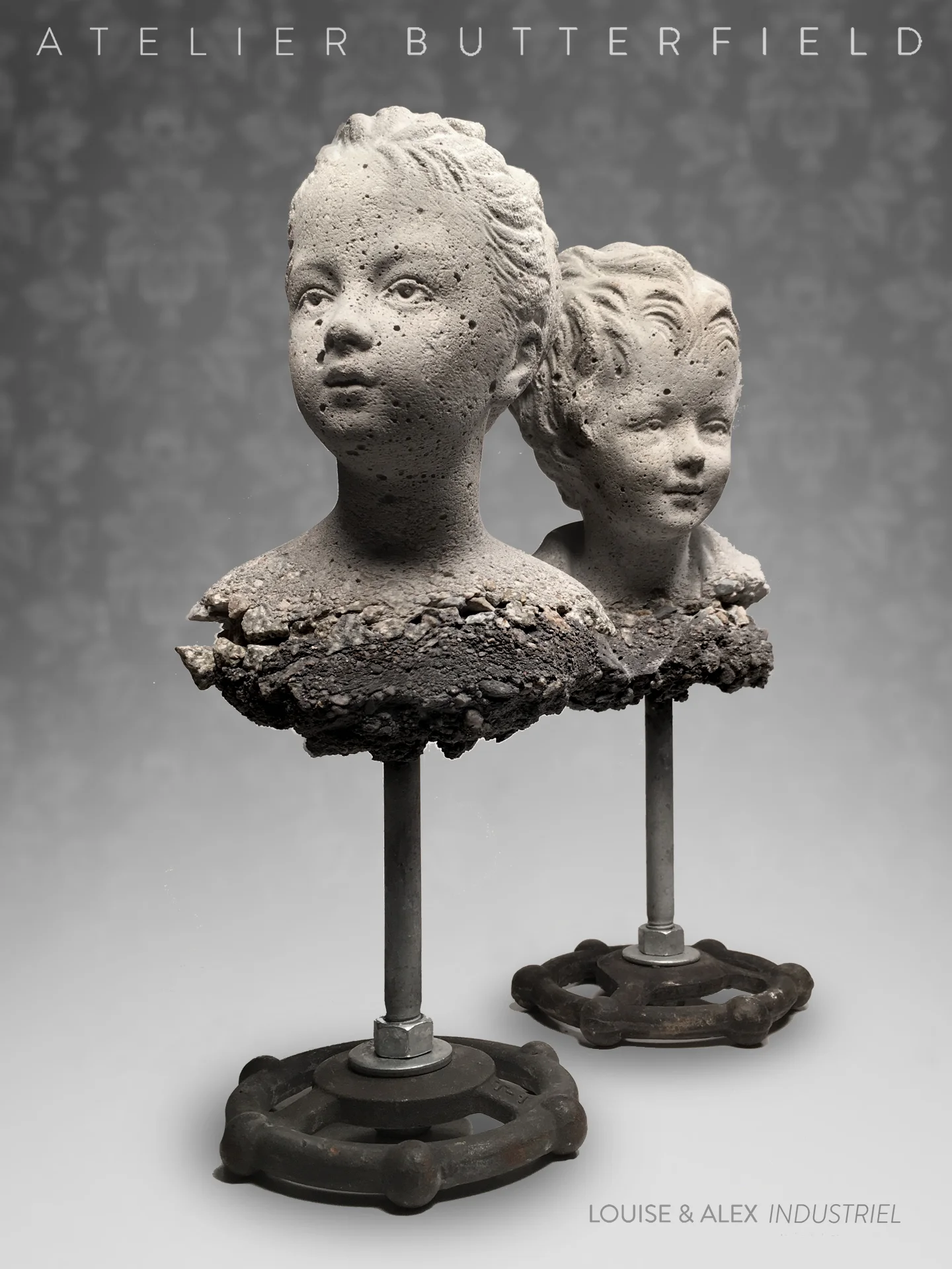Antique French style figurative children bust sculpture statue for